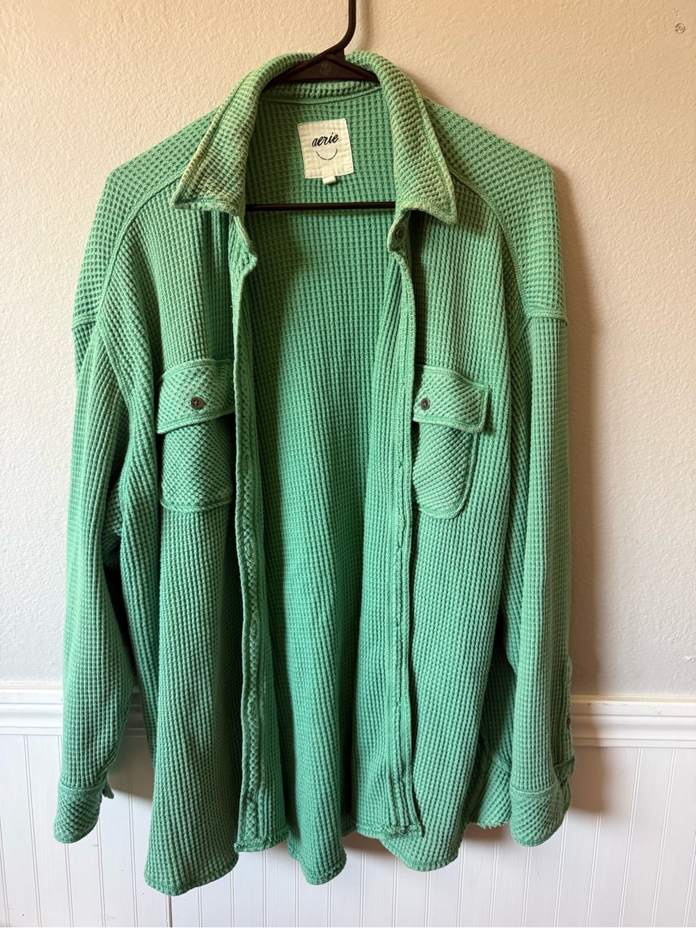 Aerie LumberJane Mint Green Waffle Knit button up shirt/shaket